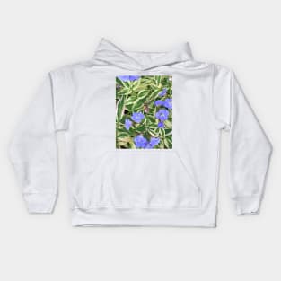 Variegated leaves with Light Blue Flowers - Floral Photograph - Early Summer Flowers Kids Hoodie